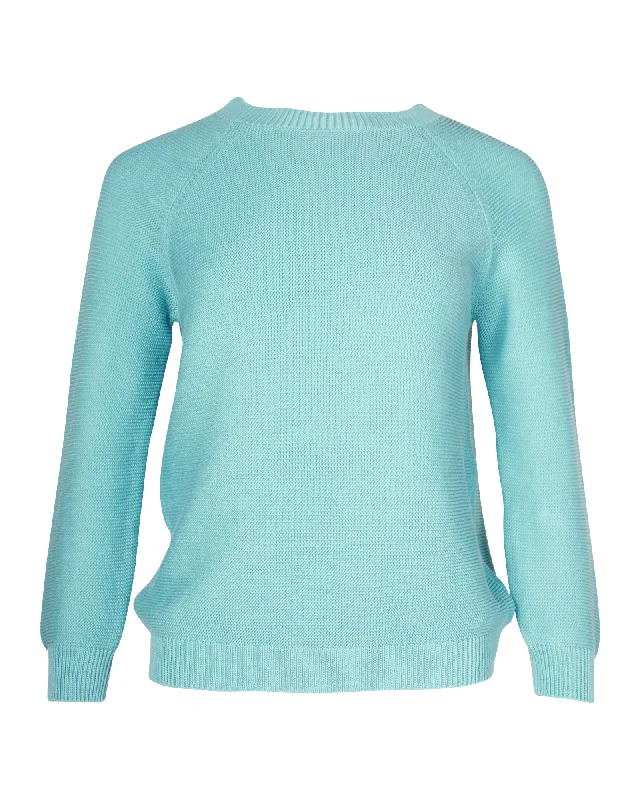 Weekend by Max Mara Crewneck Knit Sweater in Blue Cotton Turtle Neck Boat Neck Asymmetrical Neck