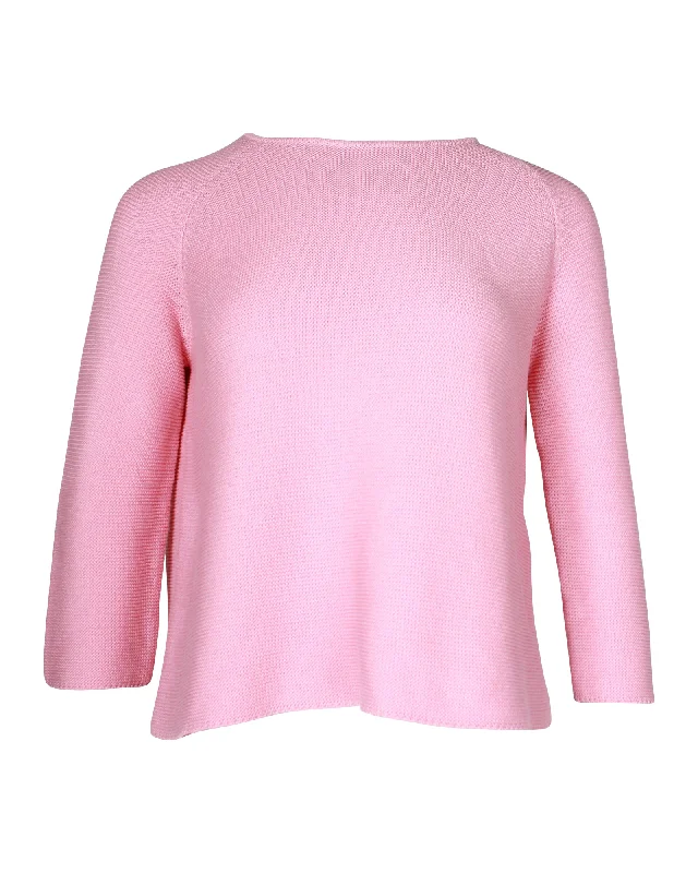 Weekend by Max Mara Crewneck Knit Sweater in Pink Cotton Chenille Brocade Lace