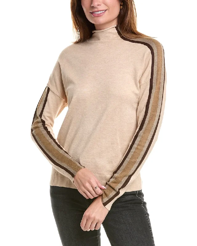 YAL New York Mock Neck Stripe Sweater Graphic Sweater Embroidered Appliqued