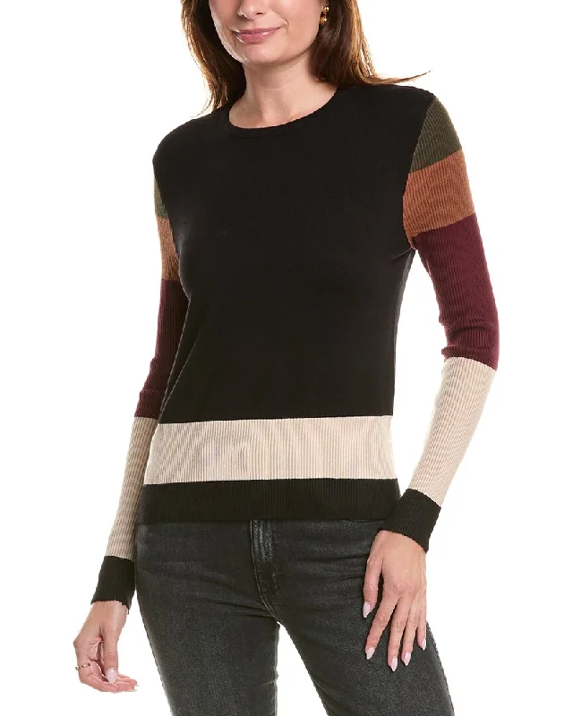 YAL New York Stripe Arm Sweater Notch Collar Peter Pan Collar Cowl Neck