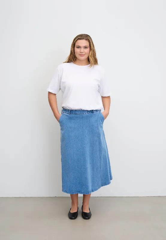 Asta Skirt - 80 cm - Washed Blue Denim wool skirt breathable