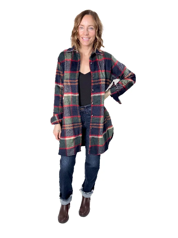 Renfrew Plaid Shacket- GREEN/NAVY Casual Stripe Blouse
