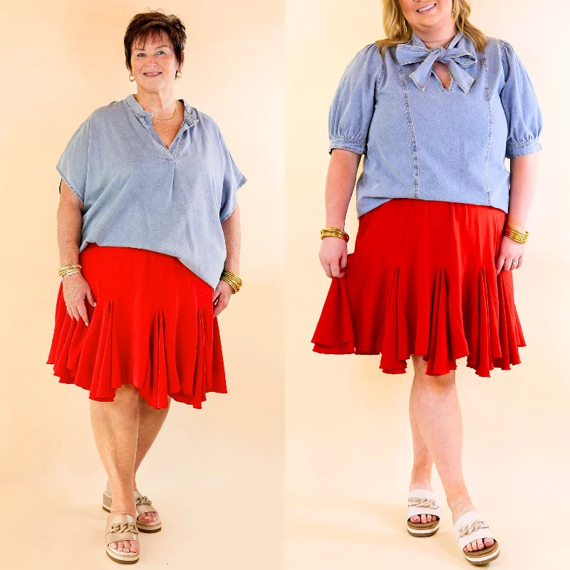 Afternoon Flights Ruffle Mini Skirt in Red leather skirt durable