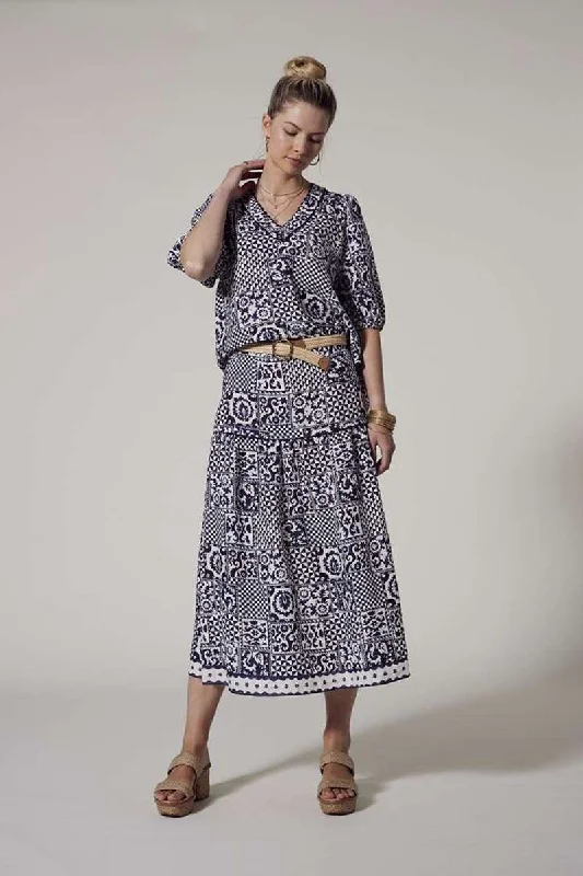 Athena Skirt in Indigo Multi LS2740 by Loobie's Story leather skirt refined