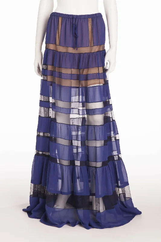 BCBG Maxazria Runway - "Letesia" Blue Chiffon Maxi Skirt - M cotton skirt soft