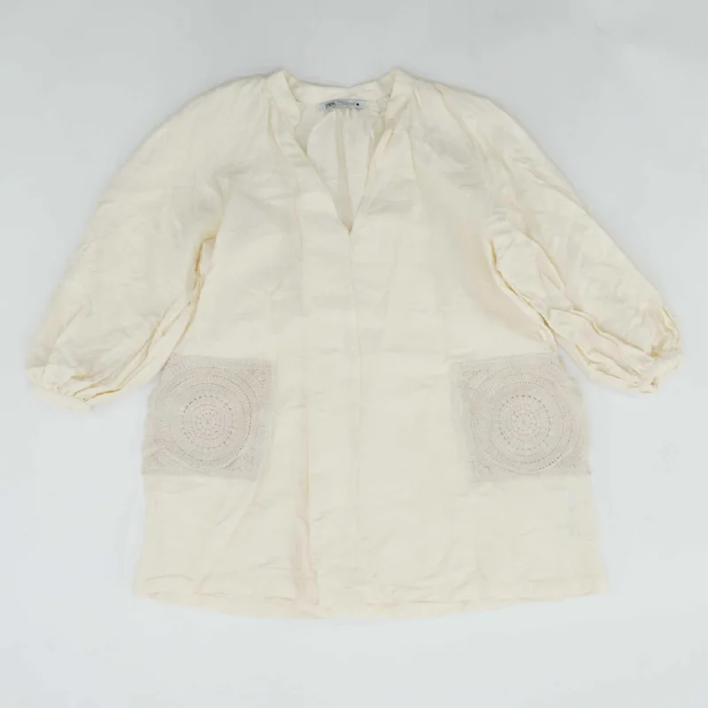 Beige Solid Long Sleeve Blouse Chic Off-Shoulder Blouse