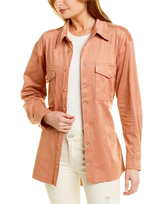 Good American Faux Suede Belted Shacket Drape Neck Blouse