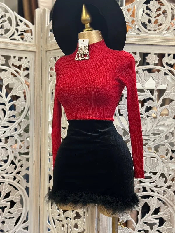 Black Feathered Suede Skirt flowy skirt hem