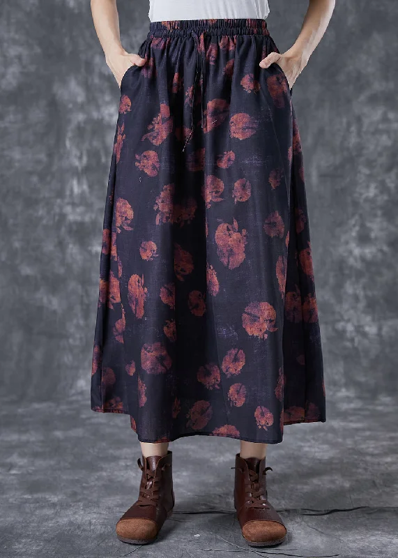 Black Print Linen Skirt Oversized Exra Large Hem Summer pencil skirt chic