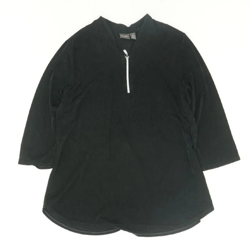 Black Solid 3/4 Sleeve Blouse Feminine Tie Blouse