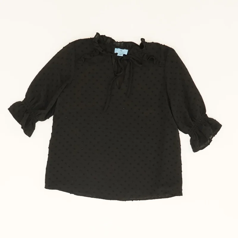 Black Solid 3/4 Sleeve Blouse Smart Business Blouse