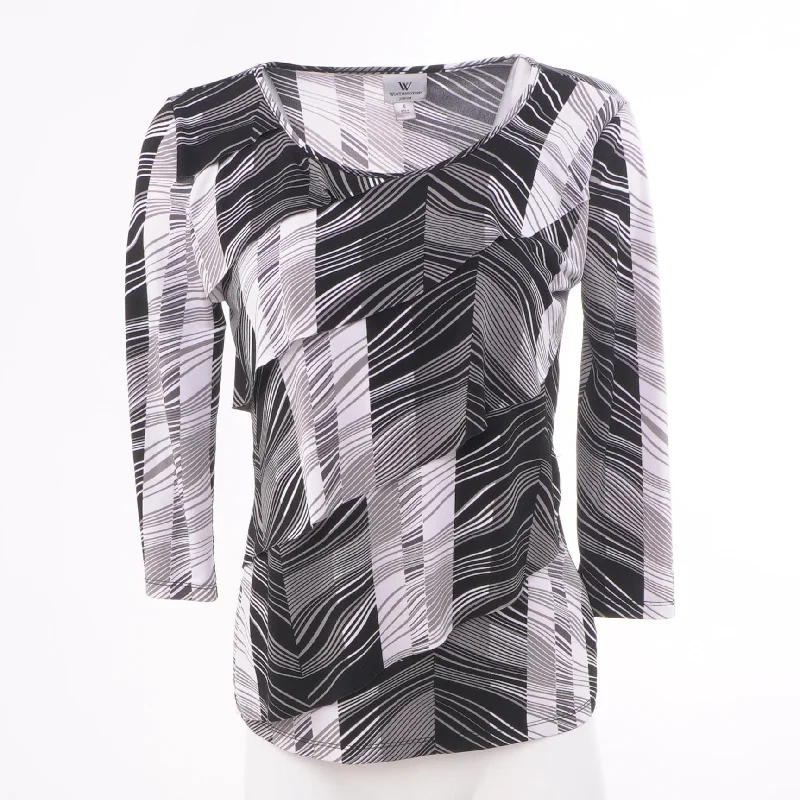 Black Striped 3/4 Sleeve Blouse Versatile Layering Blouse