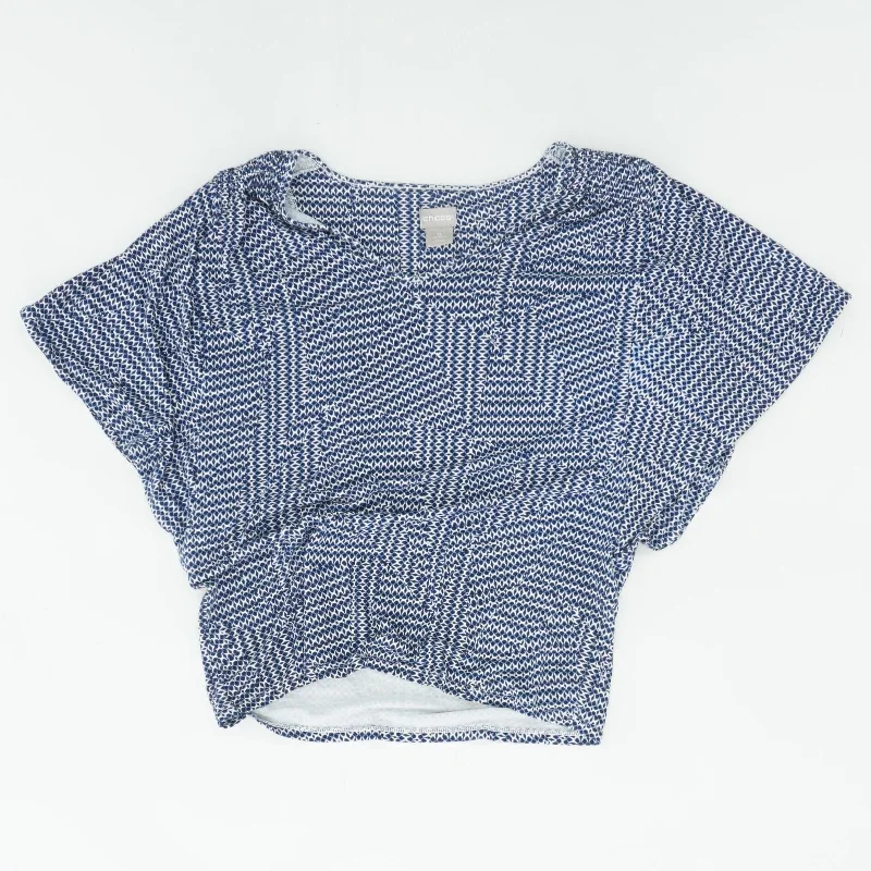 Blue Graphic Short Sleeve Blouse Balloon Sleeve Blouse