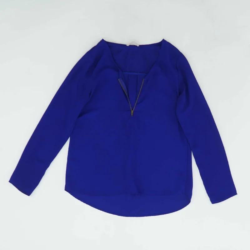 Blue Solid Long Sleeve Blouse Relaxed Fit Blouse