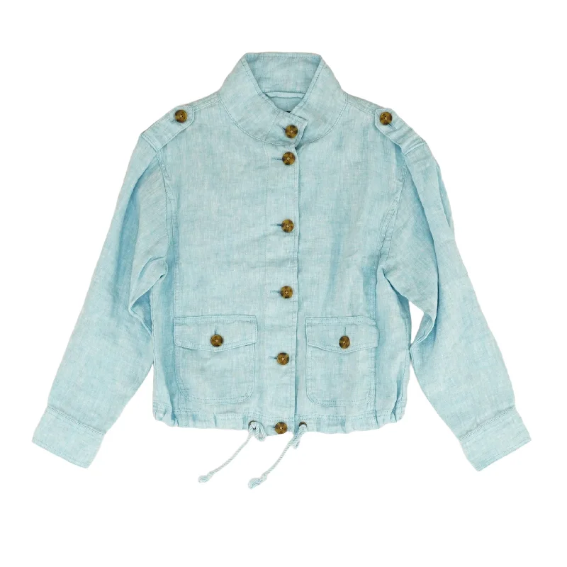 Blue Solid Long Sleeve Blouse Textured Cotton Blouse