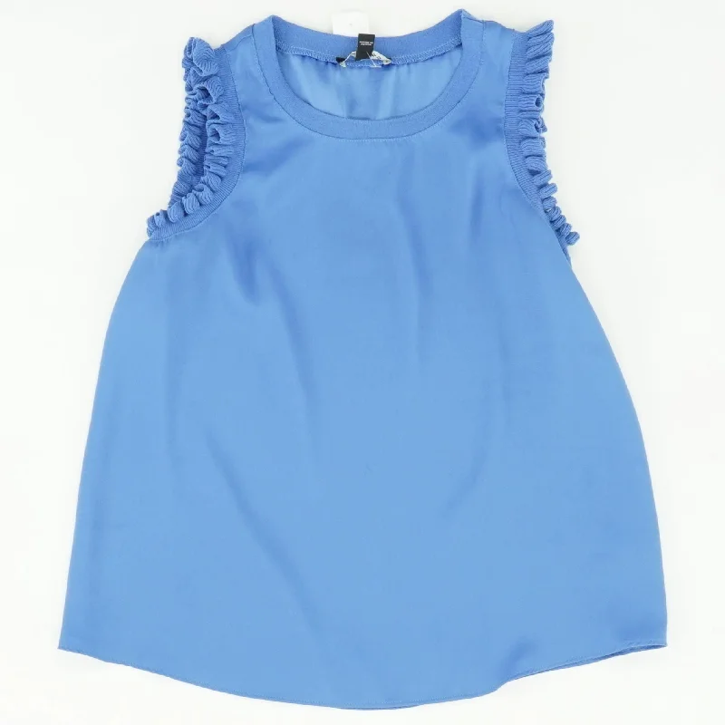 Blue Solid Sleeveless Blouse Oversized Silk Blouse