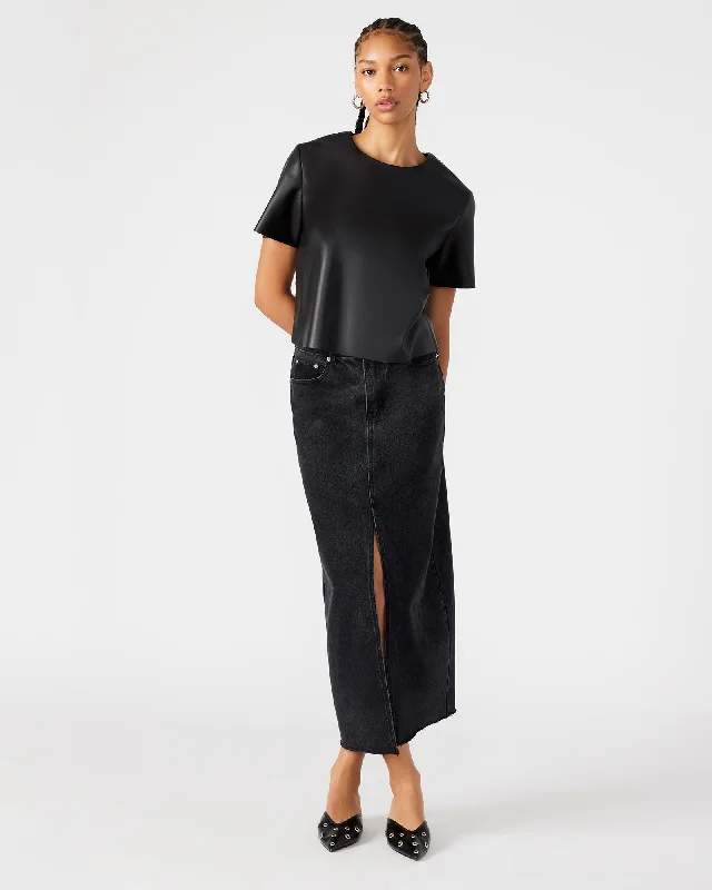 AVANI DENIM SKIRT BLACK button skirt front