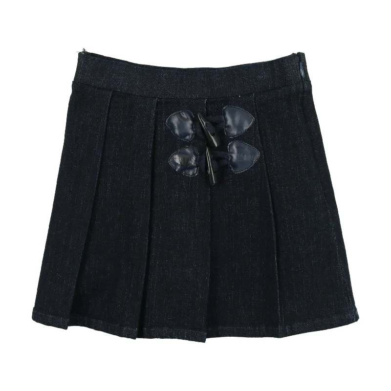 Bopop Black Denim Pleated Skirt denim skirt classic