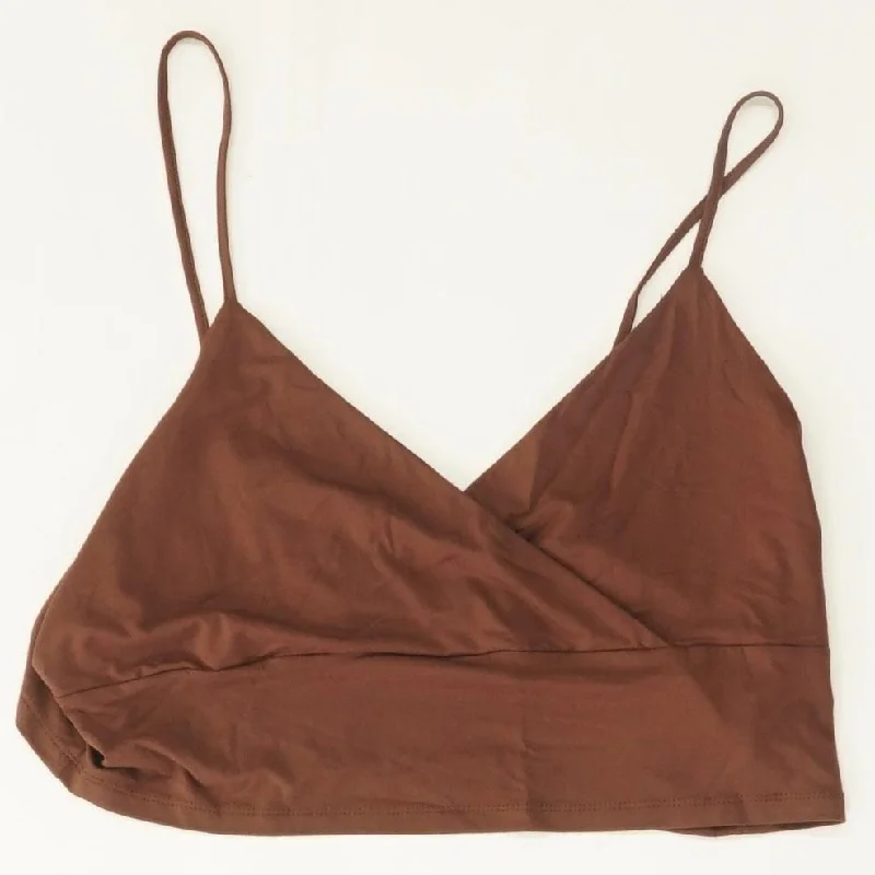 Brown Solid Sleeveless Blouse Frilled Cuff Blouse