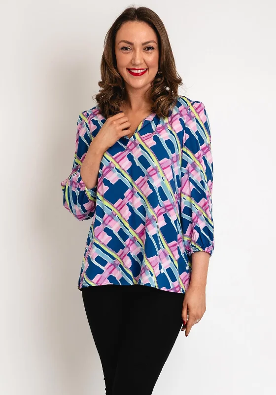 B.Young Josa Print Loose Fit Blouse, True Navy Mix Soft Satin Blouse