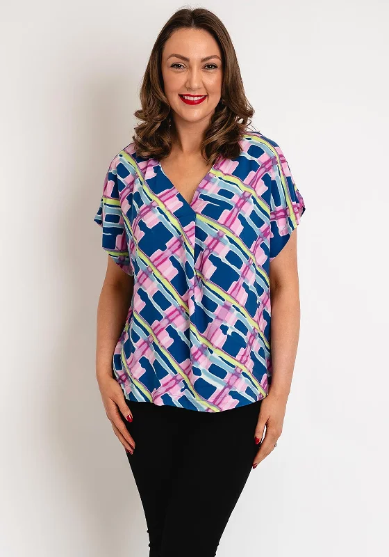 B.Young Josa V-Neck Print Blouse, True Navy Mix Sleeveless Summer Blouse