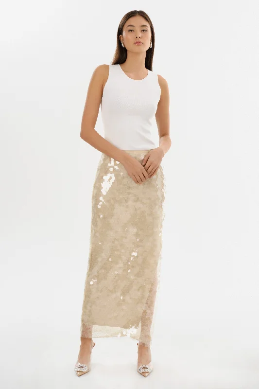 CLARA | Sequin Midi Skirt spandex blend skirt