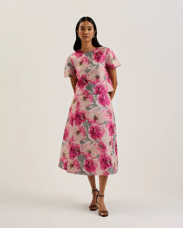 Cleyyo Asymmetric Jacquard Wrap Skirt Ivory midi skirt versatile