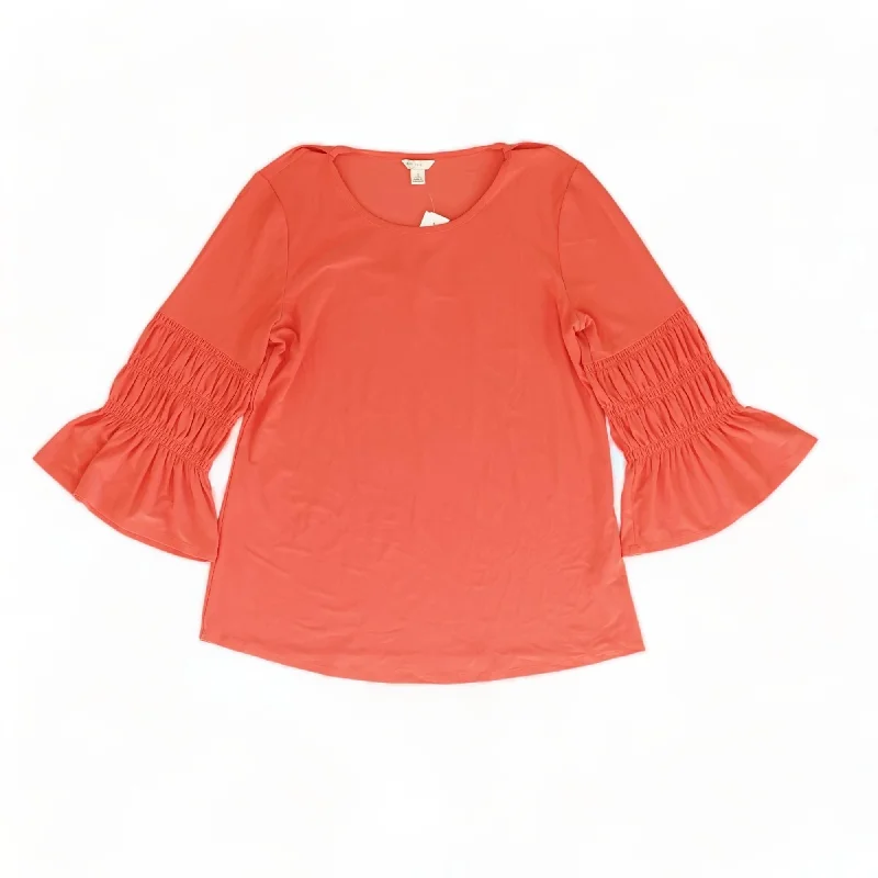 Coral Solid 3/4 Sleeve Blouse Sheer Sleeve Blouse
