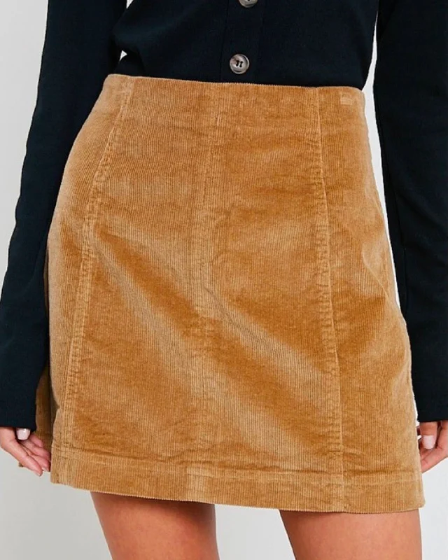 Corduroy Mini Skirt in Taupe silk skirt lustrous