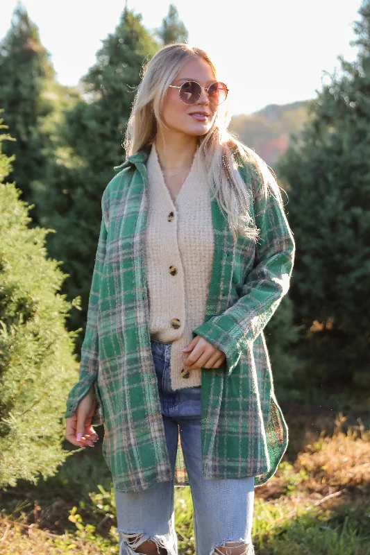Cuddle Club Green Plaid Shacket Sleeveless Summer Blouse