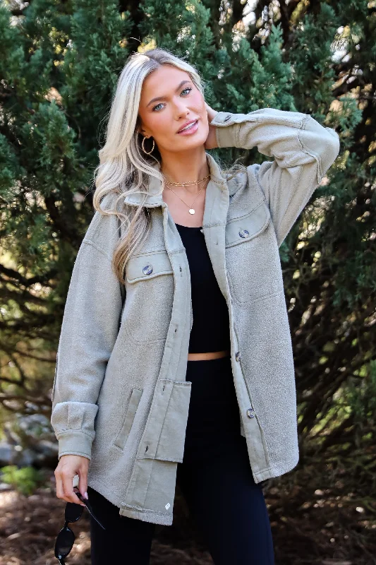 Deluxe Comfort Olive Oversized Shacket Satin Bow Blouse