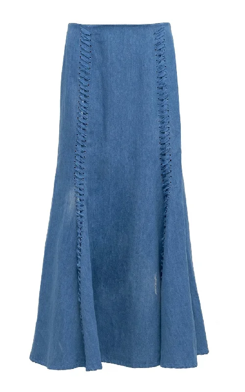 Dion Laces Maxi Skirt in Light Blue Recycled Cotton Linen Denim velvet skirt sumptuous