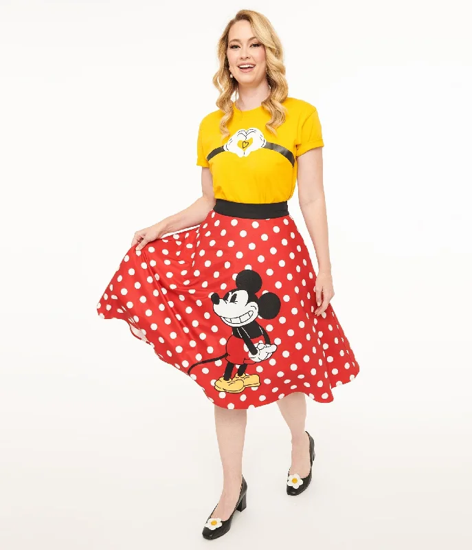 Disney Mickey & Friends Collection by Unique Vintage Red & White Polka Dot Mickey Mouse Vivien Swing Skirt velvet skirt luxurious