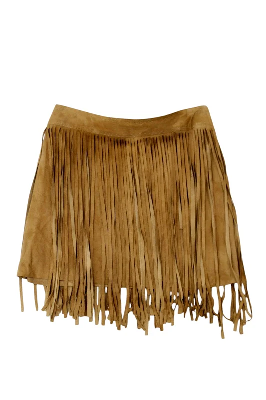 DKNY - Suede Fringe Mini Skirt silk skirt lustrous