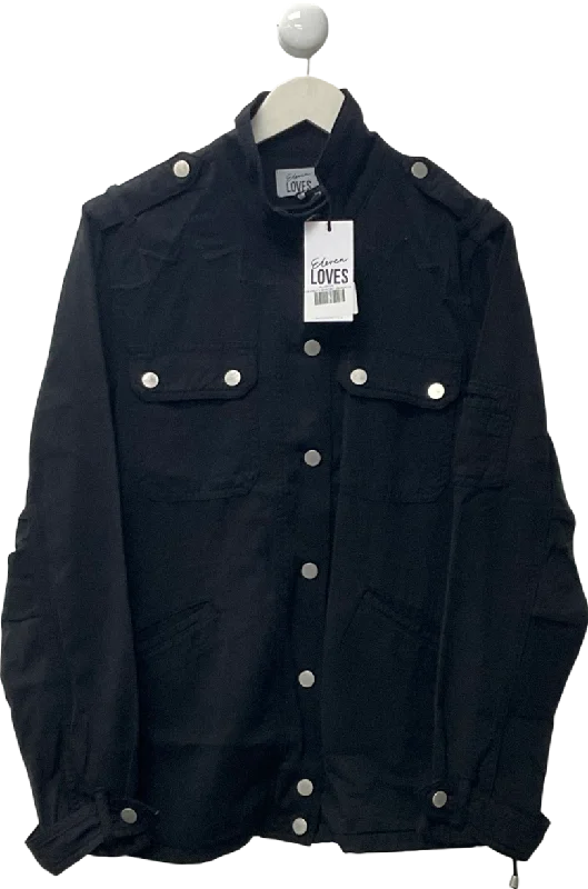 Eleven Loves Black Tina Utility Shacket UK 14 Elegant Silk Blouse
