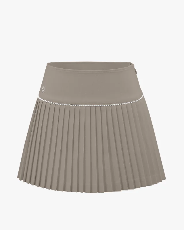 Fair Liar Signature Pearl Flare Pleated Skirt - Beige cashmere skirt soft