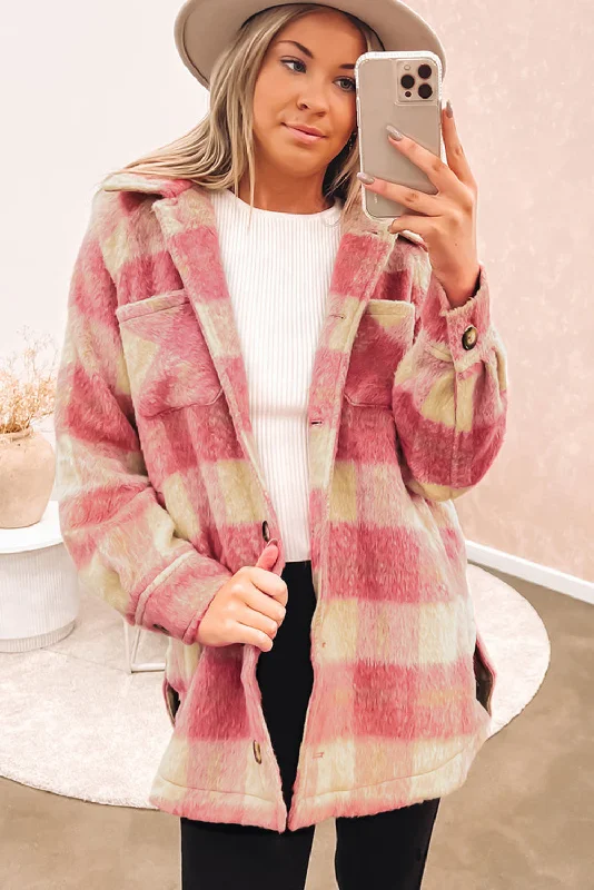 Feminine Plaid Shacket Modern Work Blouse