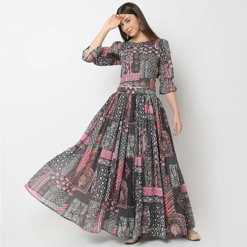 Flare Fit Printed Skirt silk skirt luxurious