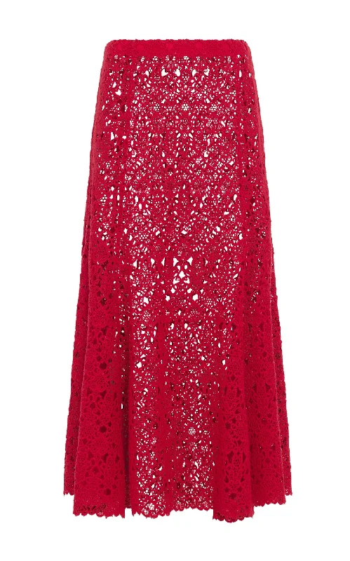 Florence Maxi Skirt in Scarlet Red Cashmere Lace high slit skirt