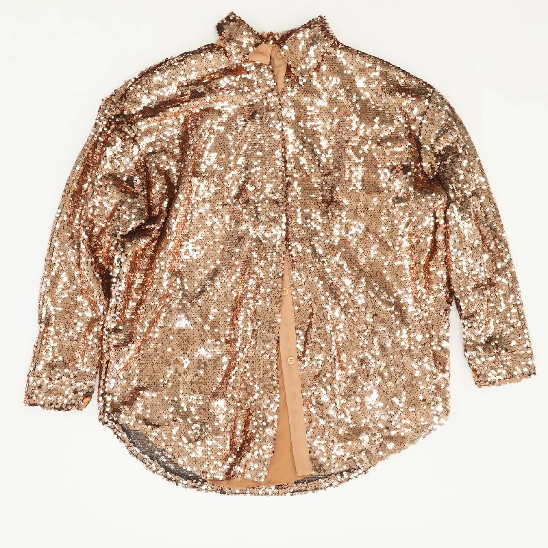 Gold Solid Long Sleeve Blouse Playful Puff Blouse
