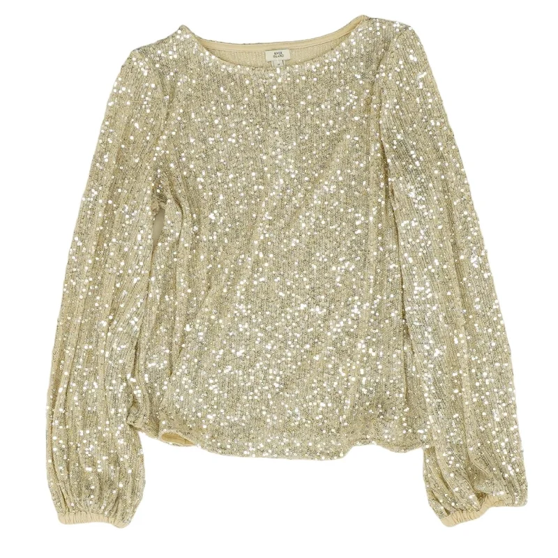 Gold Solid Long Sleeve Blouse Soft Satin Blouse