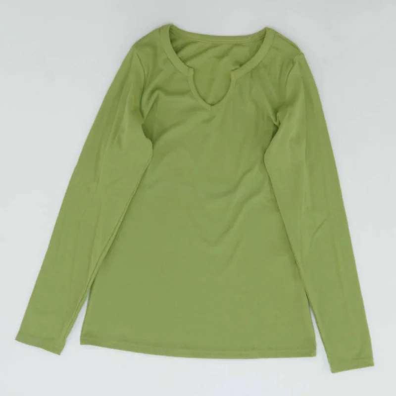 Green Solid Long Sleeve Blouse Vintage Polka Blouse