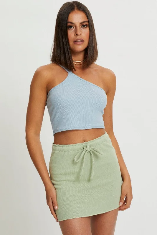Green Tie Front Ruffle Waist Bodycon Skirt leather skirt refined