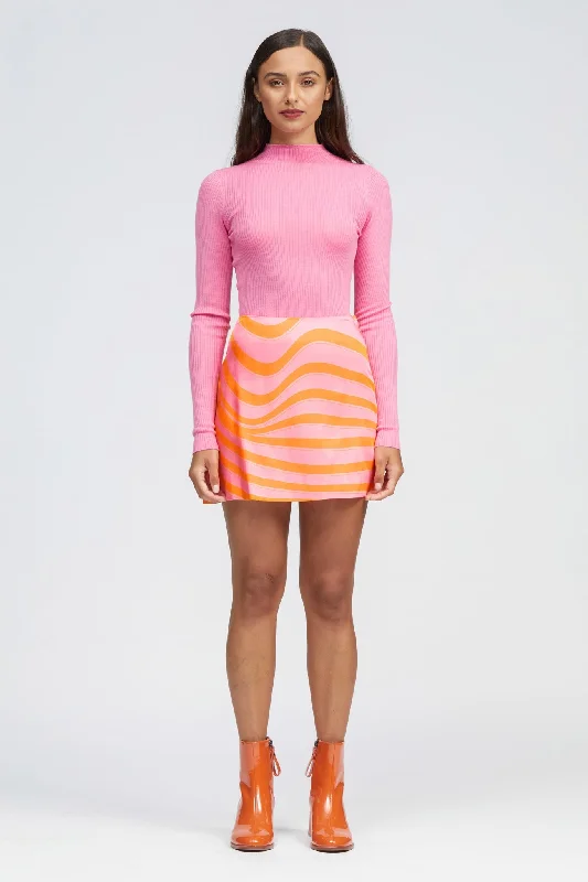 Hilden Skirt Pink/Orange Squiggle Print pencil skirt chic