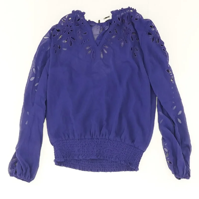 Indigo Solid Long Sleeve Blouse Slim Fit Blouse
