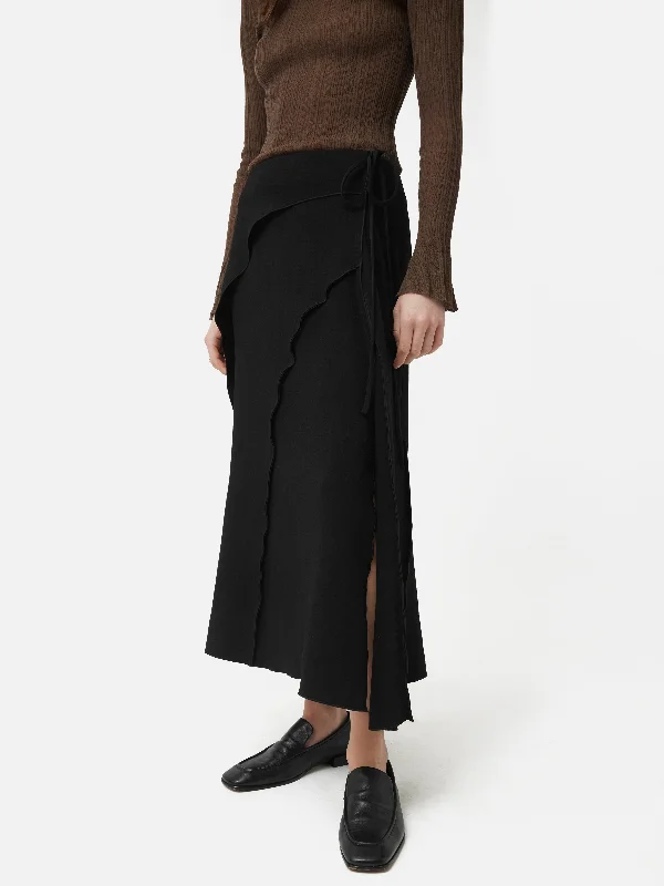 Japanese Crepe Seamed Skirt | Black cashmere skirt soft