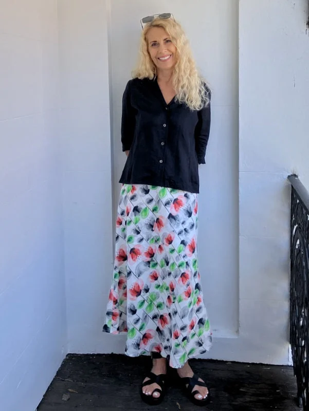 Jiva Midi Linen Prudence Skirt - Red Poppy maxi skirt elegant