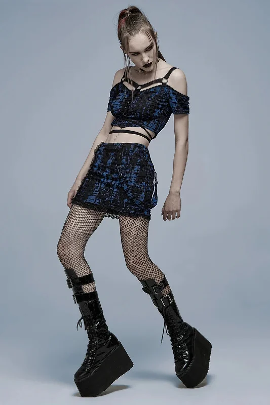 Women's Gothic Decadent Knitted Texture Broken Holes Fashion Sexy Mini Skirt cashmere skirt rich