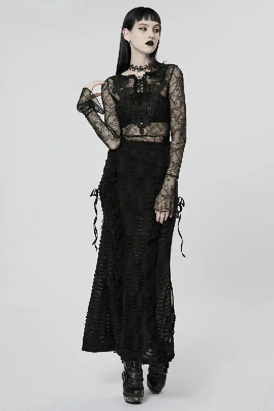Women's Personality Gothic Style Sexy Dark Wavy Gorgeous Lace Long 3D Fashion Skirt denim skirt durable