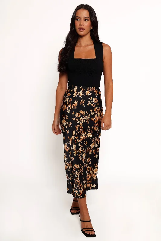 Kenna Satin Midi Skirt - Midnight Glow velvet skirt sumptuous